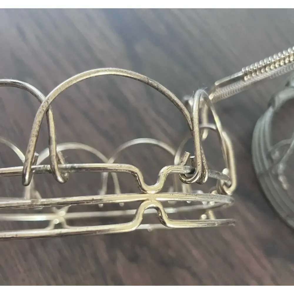 MCM Wire Metal Folding Egg Basket Coil Handle TOP ONLY Brass Bunny Ears (2)